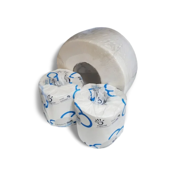 Papel de inodoro rollo pequeño y grande